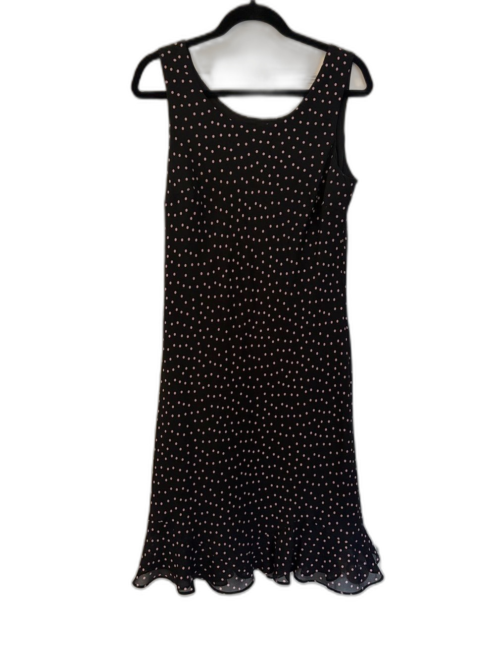Studio Collection Black Pink Polka Dot Sleeveless Ruffle Dress Sz 14 Work Event